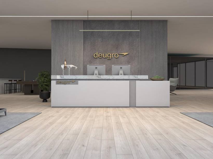 3D concept render of a deugro branded reception desk