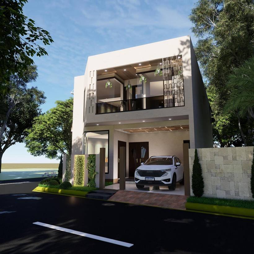 3D exterior elevation concept render of a modern villa